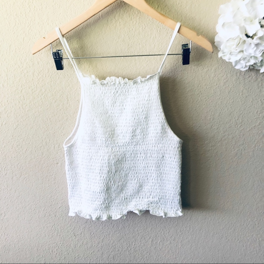 White Smocked Crop Top tank top